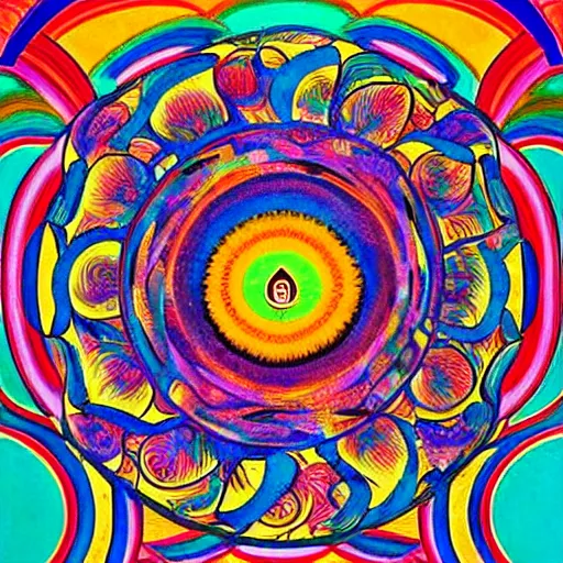 Image similar to psychedelic trippy artwork, focus clarity, tibetan buddhism, the meaning of Dzogchen, full color, a life of primordial grounding, award-winning, trending