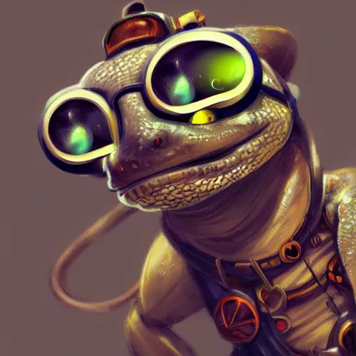 Prompt: a profile picture of a gecko with steampunk googles, by ROSS tran, 4k