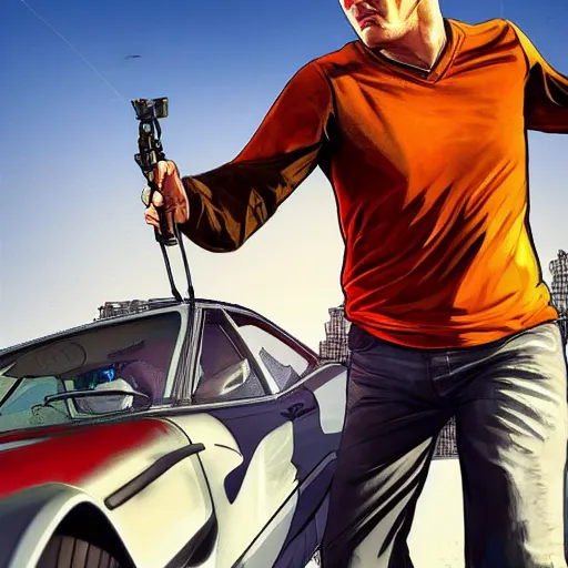 Prompt: harry maguire in gta v cover art by stephan bliss artstation