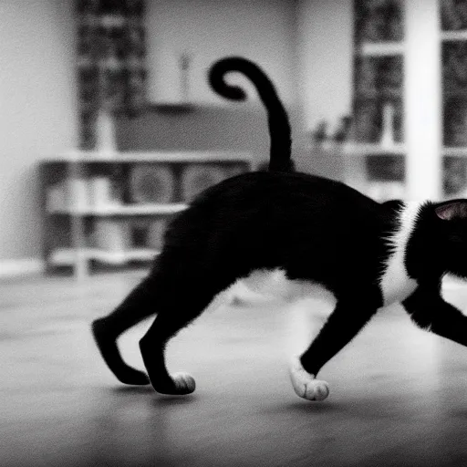 Prompt: Black and white cat dancing to thriller with Michael Jackson, realistic, 8k