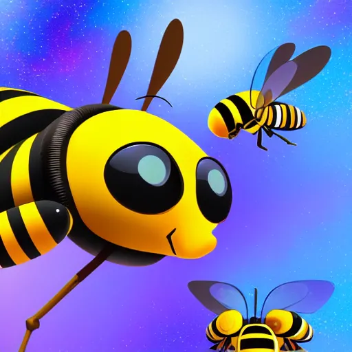 Prompt: the bee movie main characters in space digital illustration 4 k hd