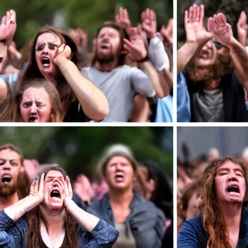 Prompt: People reacting to seeing Jesus raised from the dead.