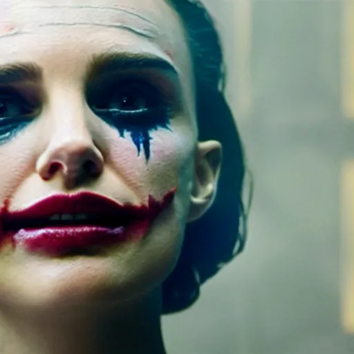 Image similar to stunning awe inspiring natalie portman as the joker movie still 8 k hdr atmospheric lighting