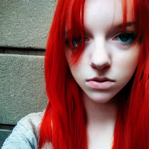 Image similar to photoshoot portrait of a teen emo girl, blonde and red hair, flawless features, pale skin, beautiful beautiful beautiful secret selfie, tyftt, prime