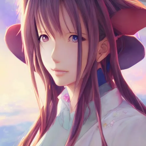 Image similar to beautiful anime art of aerith gainsborough by WLOP, rossdraws, Logan Cure, Mingchen Shen, BangkuART, sakimichan, yan gisuka, JeonSeok Lee, zeronis, Chengwei Pan on artstation