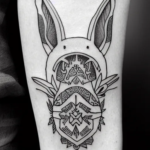 Prompt: a detailed tattoo outline of a !white rabbit!, 4k, illustration, sharp focus