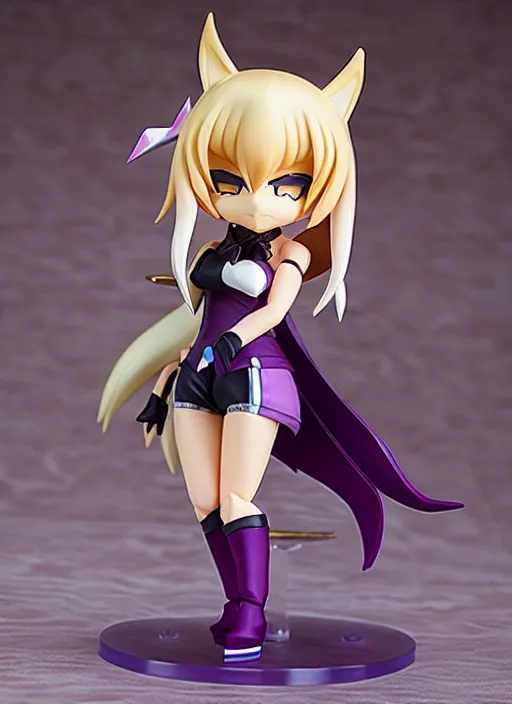 Image similar to chic kda ahri from league of legends nendoroid full body hyperdetalied, hero action pose, osamu tezuka, macoto takahashi, chibi, q posket, 8 k realistic, 3 d, cryengine, exquisite, charming smile, shape focus, symmetrical face, artstation, frostbite 3 engine, cryengine