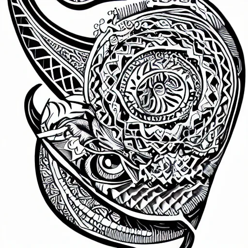 Image similar to tattoo sketch, cat, { { without eye } }, draft, polinesian ornament, line art, vector