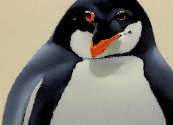 Image similar to a highly detailed beautiful portrait of a beautiful penguin by yoji shinkawa, by gregory manchess, james gurney, james jean