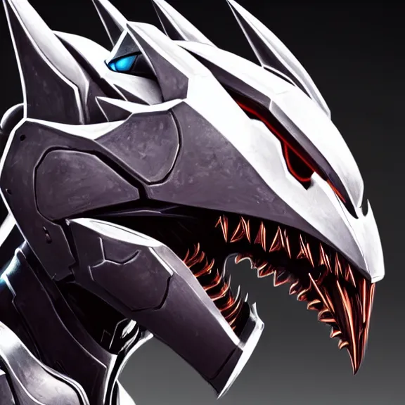 Image similar to close up headshot of a cute beautiful stunning anthropomorphic female robot dragon, with sleek silver metal armor, glowing OLED visor, facing the camera, high quality maw open and about to eat your pov, food pov, the open maw being highly detailed and soft, highly detailed digital art, furry art, anthro art, sci fi, warframe art, destiny art, high quality, 3D realistic, dragon mawshot, maw art, pov furry art, furry mawshot, macro art, dragon art, Furaffinity, Deviantart, Eka's Portal, G6