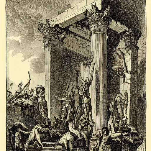 Prompt: a monster at the kingdom of julius caesar by piranesi