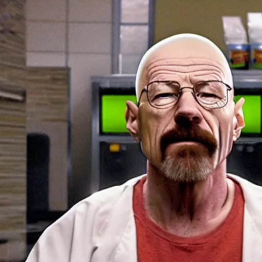 Prompt: walter white robbing a burger king