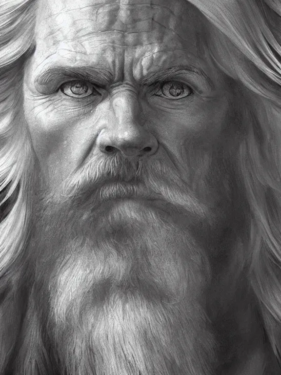 painted portrait of rugged odin, god of war, nordic