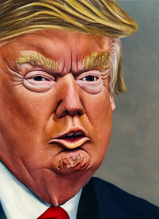 Image similar to Donald Trump, painted by Lucian Freud, highly detailed, 8k