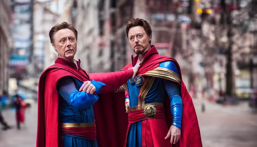 Image similar to portrait cosplay Christopher Walken as Doctor Strange, photography 4k, ultra wide, f1.8 anamorphic, bokeh, 4k,