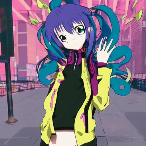 Prompt: anime girl with eccentric clothes, eccentric hairstyle, cel - shading, 2 0 0 1 anime, flcl, jet set radio future, golden hour, underground facility, underground tunnel, pipes, rollerbladers, rollerskaters, cel - shaded, jsrf, strong shadows, vivid hues, y 2 k aesthetic