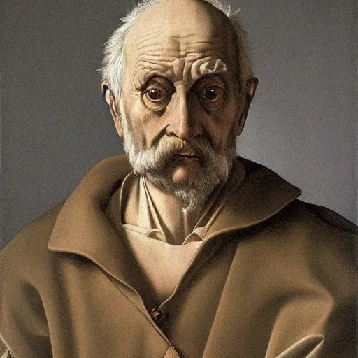 Prompt: hyper realistic portrait of a old man of the 16th century , drammatic Light , Art by Caravaggio