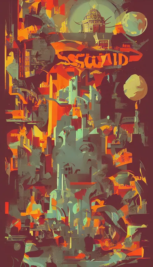 Prompt: discworld, sharp focus, saul bass, james gilleard