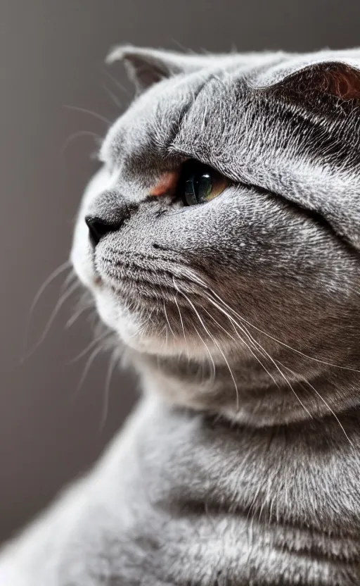 Image similar to portrait photo of scottish fold cat wearing a military basco, pure grey fur, highly detailed, high resolution, realistic photo, stunning, bokeh soft, 1 0 0 mm, trending on instagram, by professional photographer, soldier clothing, shot with a canon, low saturation