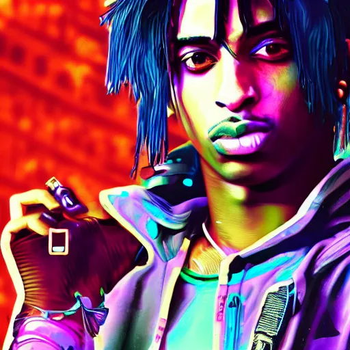 Image similar to playboi carti in cyberpunk style digital art 4 k the detailed super realistic