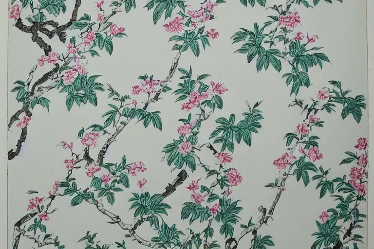 Prompt: beautiful incredibly detailed chinoiserie pattern 1950s