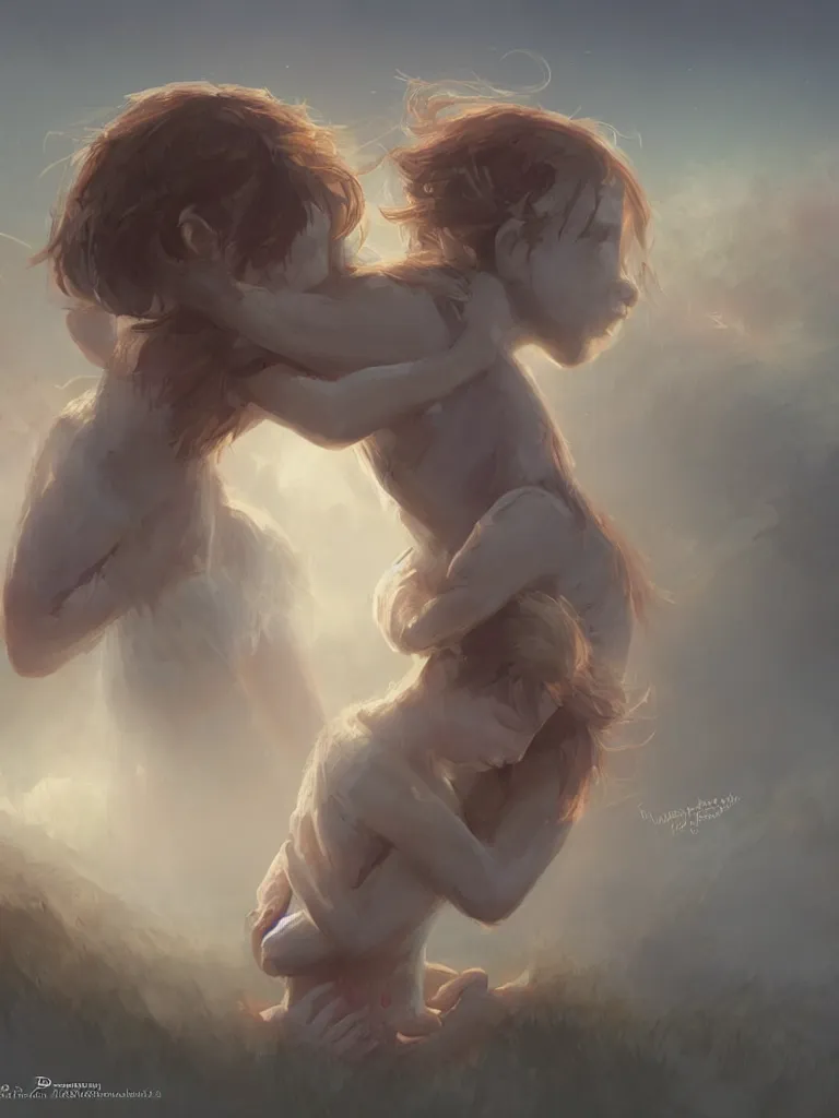 Prompt: friendship embrace, by disney concept artists, blunt borders, rule of thirds, beautiful light