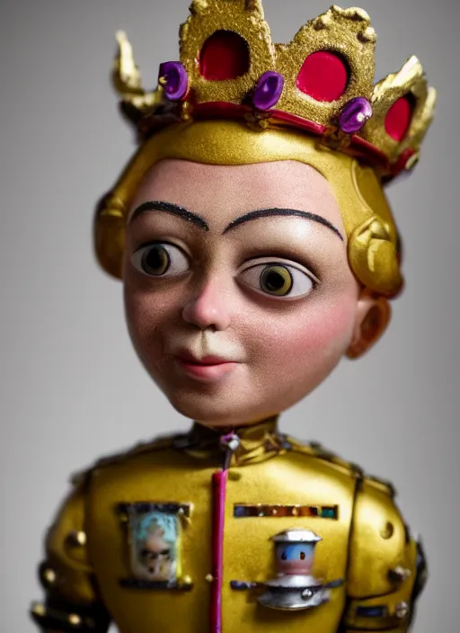 Image similar to closeup face profile portrait of tin toy karl schwab as a fairytale prince wearing a crown eating cakes, depth of field, zeiss lens, detailed, symmetrical, centered, fashion photoshoot, by nicoletta ceccoli, mark ryden, lostfish, breathtaking, 8 k resolution, extremely detailed, beautiful, establishing shot, artistic, hyperrealistic, octane render