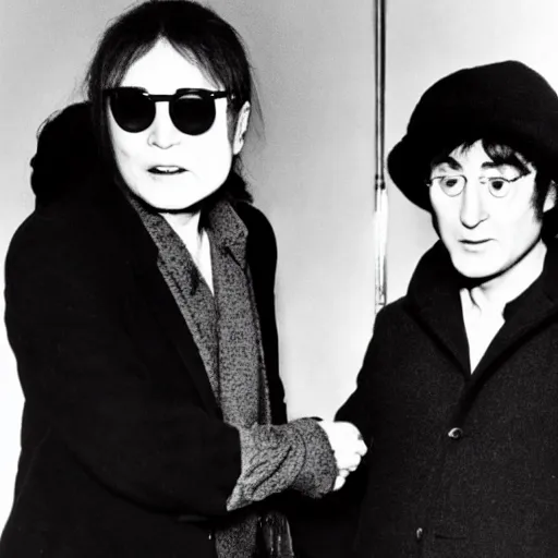 Prompt: Yoko Ono being introduced to John Lennon