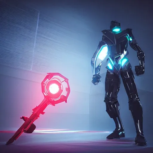 Image similar to “ shiny black angular polygonal sci - fi armor cinematic shot dynamic pose red glowing lines deviant art art station 4 k octane render bloom effect ”