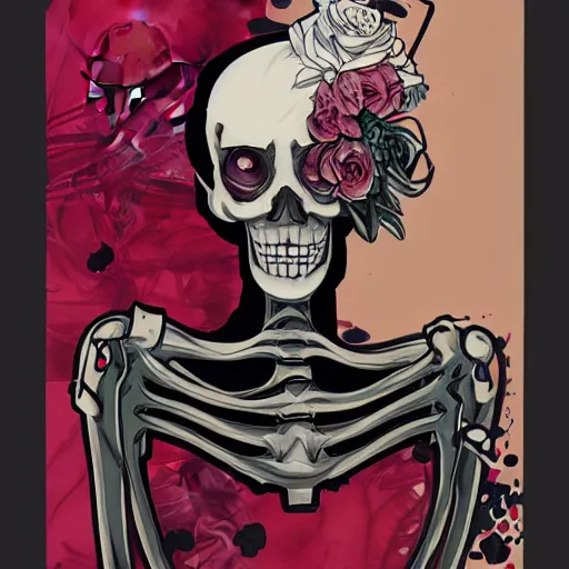 Image similar to anime manga skull portrait young woman skeleton, cuphead, painterly, logo, graffiti, elegant, highly detailed, digital art, art by jc leyendecker and sachin teng