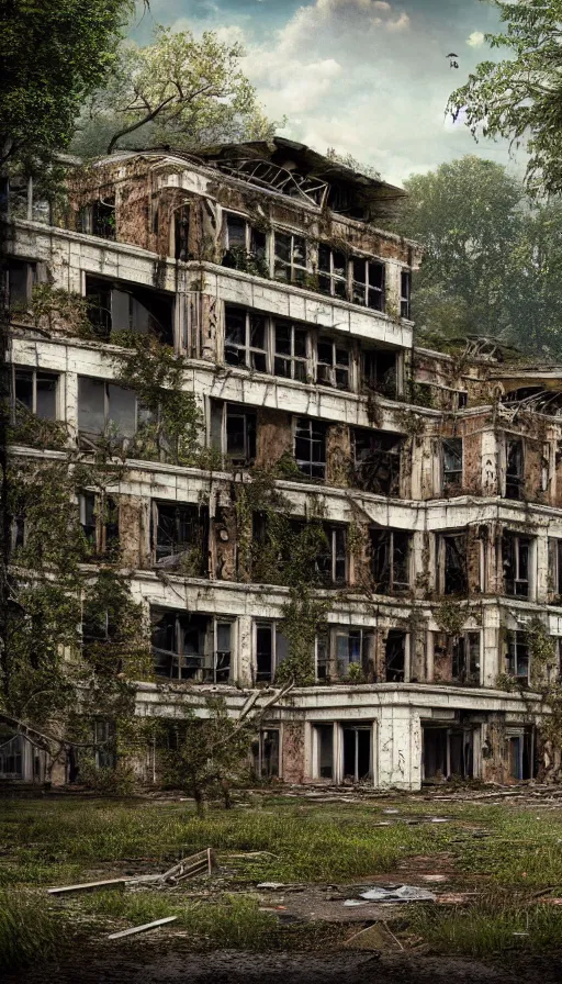 Image similar to a beautiful hyperdetailed rendering of city abandoned urbex nature ranch building architecture unfinished building by adolf loos, junglepunk nature lake, archdaily, wallpaper, highly detailed, trending on artstation.