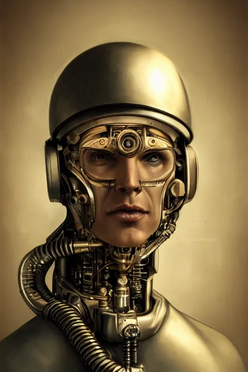 Image similar to a beautiful ultradetailed vintage photo of a futuristic cybernetic cyborg male wearing a toque chef hat, by tom bagshaw and anna dittman, portrait, 3 5 mm lens, golden ratio composition, detailed face, studio photography, very detailed, humanoids, industrial robots, artstation, 8 k, highly coherent