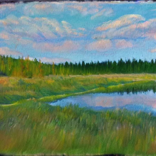 Prompt: impressionist painting of the muskeg