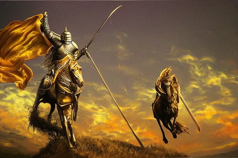 Image similar to knight, temple, fantasy, painting, ultra realistic!!!, clear weather, golden hour, sharp focus