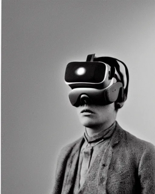 Image similar to 1 9 0 0 s photo of a person wearing a vr virtual reality headset