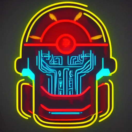 Image similar to in the style of max prentis and deathburger and laurie greasley a 2d graffiti logo of a cyberpunk helmet, highly detailed, neon, 8k wallpaper