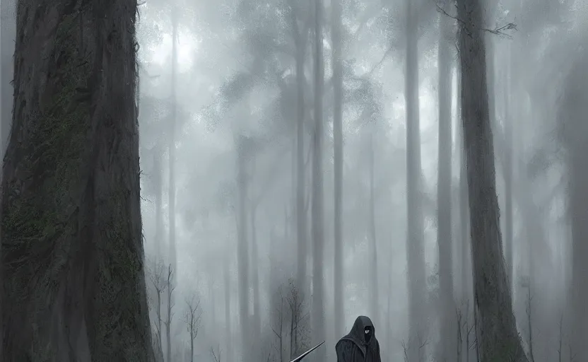Prompt: the grim reaper, in a dark forest, soft grey and blue natural light, intricate, digital painting, artstation, concept art, smooth, sharp focus, illustration, art by greg rutkowski and luis rollo and uang guangjian and gil elvgren, symmetry!