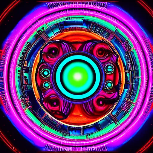 Image similar to cyberpunk neon colored blackhole mandala eye art