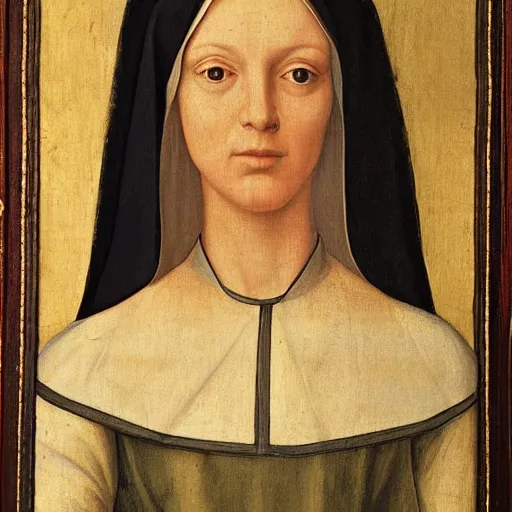 Prompt: a renaissance style portrait painting of the nun