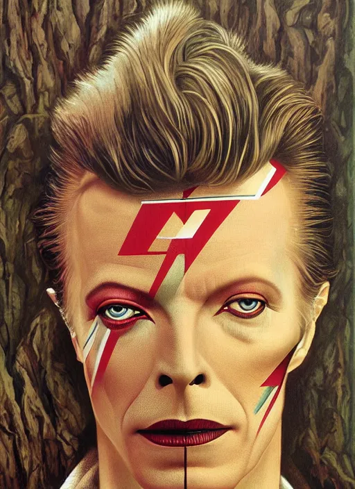 Image similar to twin peaks poster art, portrait of david bowie stands before the labyrinth, his fate for the next two years, by michael whelan, rossetti bouguereau, artgerm, retro, nostalgic, old fashioned