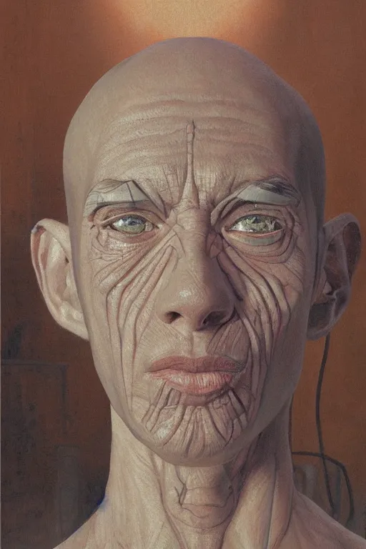 Image similar to robot monk painting a self - portrait on a canvas. intricate, highly detailed, photorealistic, film still, by vdragan bibin.