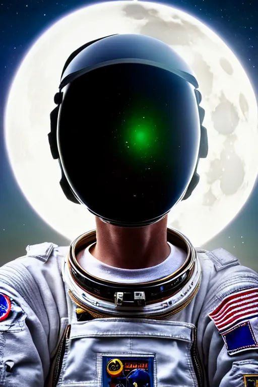 Image similar to extremely detailed portrait of space astronaut, wearing gloves, iphone in hand, reflection of the moon in visor, alien looking over shoulder from behind, extreme close shot, dramatic backlight, award winning photo by jimmy nelson