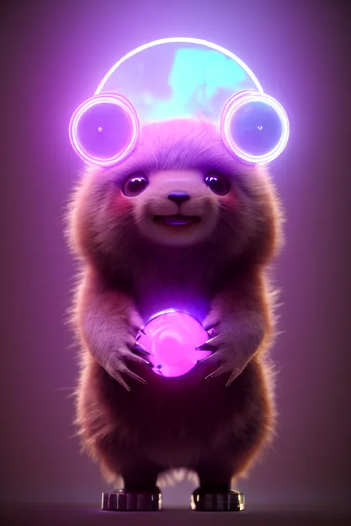 Image similar to high quality 3 d render post - cyberpunk very cute fluffy! wombat!! cyborg, mechanical paw, highly detailed, unreal engine cinematic smooth, in the style of detective pikachu, hannah yata charlie immer, neon purple light, low angle, uhd 8 k, sharp focus