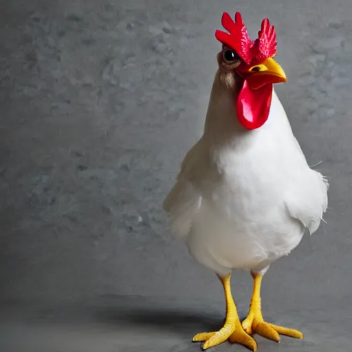 Image similar to a high quality photo of a chicken wearing a suit, 8k, digital art
