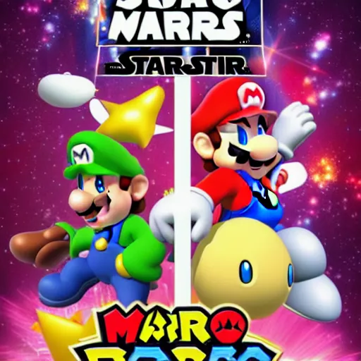 Prompt: super mario brothers and kirby super star ultra movie poster with pokemon super smash bros and princess peach star wars theme pokemon style detailed and accurate eyes