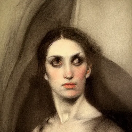 Image similar to white chalk study of a womans portarit by arnold bocklin