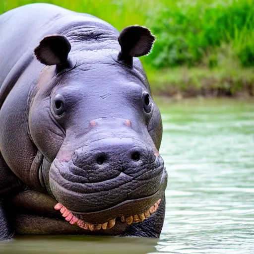 Prompt: photo of a hybrid between a hippo and a walrus