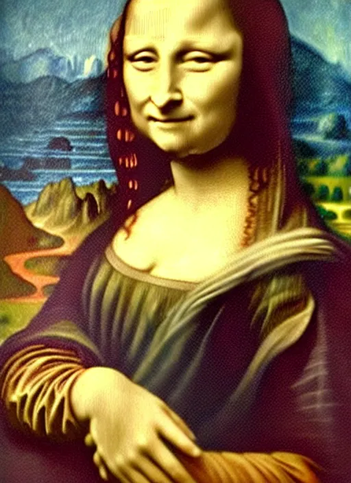 Image similar to lifelike oil painting portrait of mona lisa by van gogh