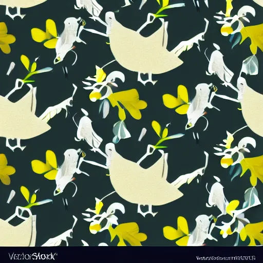 Image similar to fabric pattern of minimalistic birds and leaves