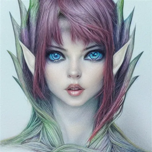 Image similar to Colored pencil art on paper, Frost Elf, highly detailed, artstation, MasterPiece, Award-Winning, Caran d'Ache Luminance